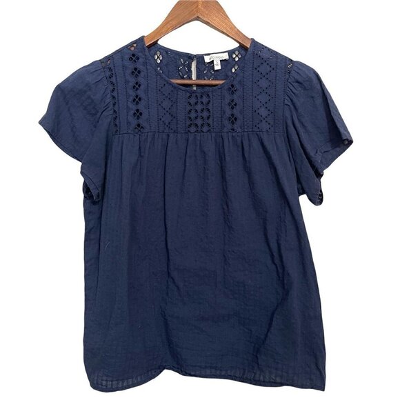 Ella Moss Tops - Ella Moss Women's Blue Gauze Eyelet Short Sleeve Bohemian Peasant Blouse Small
